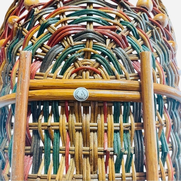 Vintage Woven Wicker Bamboo Beaded Flower Herb Gathering Basket w Handle 11X15X9 - Picture 8 of 11